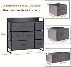 <span class=keywords><strong>Commode</strong></span> de Chambre Moderne à 7 Tiroirs avec Cadre en Acier, Plateau en Bois et Tiroirs en Tissu - Product Image 6