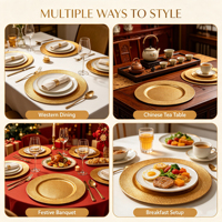Assiette de présentation hexagonale en plastique PP gaufré, revêtement or poudré personnalisé, pour banquets, mariages et décorations de table festives