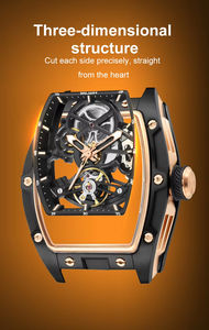 Reloj de pulsera de silicona para hombre, diseño de esqueleto hueco, mecánico, automático, de lujo, con forma de barril blanco - Product Image 3