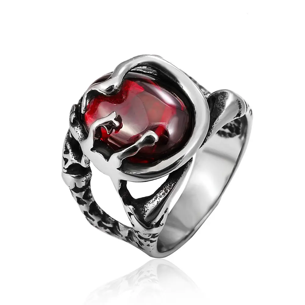 Holesale-anillo de acero inoxidable para hombre, joyería de moda con diamantes rojos