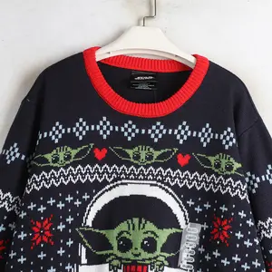Venta al por mayor de invierno de punto Unisex divertido de punto personalizado de lana de algodón pulóver familia feo para hombre suéter de Navidad