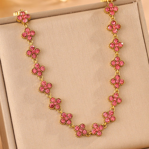 Collar de Cadena con Trébol Colorido, Joyería de Acero Inoxidable que No se Deslustra, Collares de Lujo para Mujer con Circonita Cúbica - Product Image 1