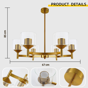 โคมไฟระย้า LED หลายหัวทรงฟาร์มเฮาส์สีทอง โคมแก้วใส โครงเหล็ก เหมาะสำหรับห้องครัว เกาะกลางห้องครัว ห้องรับประทานอาหาร ห้องนั่งเล่น ห้องนอน - Product Image 3