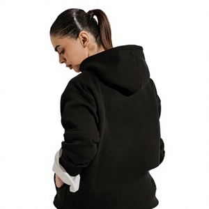 <b>Women</b> Oversized Hooded Sweatshirt Solid Color <b>Black</b> Cotton Knitted Breathable Autumn Wear Full Sleeve Regular Fit - Product Image 4