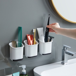 Bathroom Storage Bins Organizer No Drill-Free <b>Wall</b> <b>Mounted</b> Removable Vacuum Plastic Suction Cup <b>Toothbrush</b> <b>Holder</b> - Product Image 1