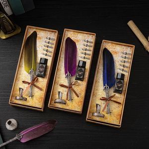 New Style Dipping Feather Pen Student Stationery Fountain Pen Gift <b>Set</b> Customized Logo Feather Fountain Metal Absorb Ink Pen - Product Image 3