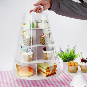 Afternoon Tea Afternoon Tea Clear Window Corrugated Board 1 2 3 Tier Tall Cardboard Party Cake Tower Stand Box With Handle