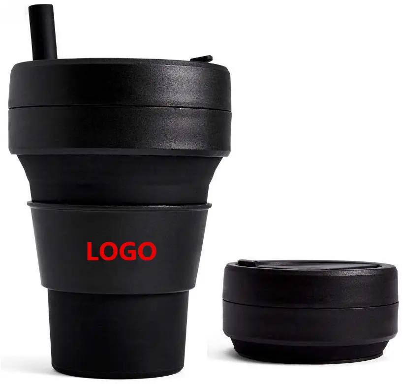 Tasse à café pliable en Silicone, 470ml/16oz, pliables, pour voyage, Logo de marque personnalisé, bon marché