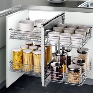 BENE di lusso moderno cromato <span class=keywords><strong>cucina</strong></span> di stoccaggio solido Base morbida-chiusura corridori regolabile magia angolo tirare cestini - Product Image 2