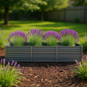 Bac à légumes surélevé en acier galvanisé 94,5x31,5x17,7 pouces, gris, style moderne, pour usage extérieur domestique - Product Image 2