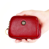 Dompet Wanita Kulit Asli Ritsleting Ganda Mewah Dompet Koin Retro Dompet Uang Koin Retro Dompet Wanita dengan Gantungan Kunci