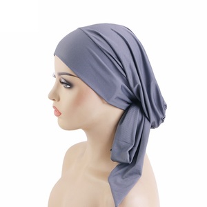 Commercio all'ingrosso raso elasticizzato <span class=keywords><strong>turbante</strong></span> musulmano Hijab capelli Bandana sciarpa testa con cravatta a fascia per ogni giorno Casual e viaggi per le donne ragazze - Product Image 2