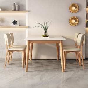 Ensemble de table et chaises de <span class=keywords><strong>salle</strong></span> à manger en bois massif avec plateau en marbre rectangulaire, style nordique moderne, 4 à 6 places, design minimaliste - Product Image 1