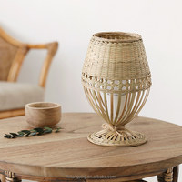 Lampe de table en bambou et rotin de style rétro naturel avec base E26, alimentée par courant alternatif, LED écologique, décoration d'intérieur, veilleuse