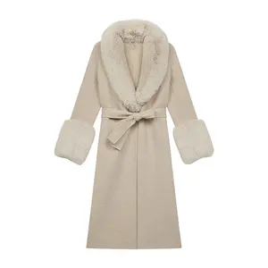 Women Down Coat New Custom Women Winter Clothes Faux Fur Trim Wool Blend Coat Mink Women's Mid-Length Fur Coats For Ladies