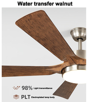 Ventilateur de plafond LED intelligent moderne en bois de 55 pouces avec lumière pour chambre et hôtel, 110 V, 5 pales rotatives, luminaire avec télécommande