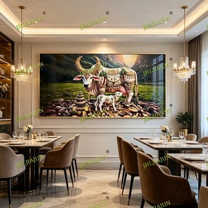 Peinture sur Porcelaine Cristalline Personnalisée en Gros, Art Mural Vache, Cadre Doré, Design Rectangulaire Traditionnel, Décoration Intérieure - Product Image 2