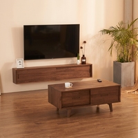Ensemble meuble TV flottant moderne et table basse pour petit appartement, console multimédia murale gain de place, support TV avec rangement