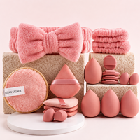 20 pièces populaires : Bandeau en velours corail doux avec nœud, houppette triangulaire personnalisée pour le pouce, ensemble de beauté combiné