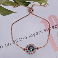 Schillerndes Evil-Eye-Armband-Set in Silber, Gold, Roségold und Gunmetal mit Kugelkette, Abalone-Muschel-Anhänger und Baguette-Halo für Damen