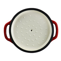 Marmite en fonte émaillée de 11 pouces avec double poignée, rouge, style campagnard, ensemble de cuisine avec couvercle, 7L, compatible gaz et induction, pour soupes