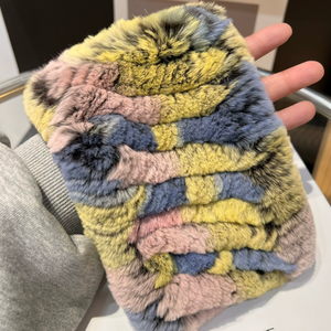 Écharpes cache-cou tricotées très élastiques, bandeaux pour femmes, cols en fourrure, bandeaux en fourrure de lapin Rex tricotés pour l'hiver, bonnets d'hiver - Product Image 2