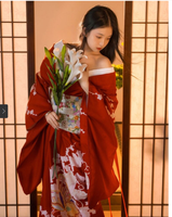 Kimono formel pour femme, style japonais, moderne et vintage, rouge, en polyester, idéal pour les séances photo personnelles, divin