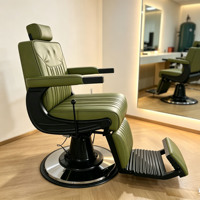 Fauteuil de Barbier Inclinable Moderne Vert, Chaise de Salon Hydraulique avec Dossier Massant et Repose-Pieds Ajustable pour Salon de Coiffure