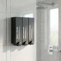 Dispensador Triple de Jabón para Montar en la Pared, para Gel de Ducha, Champú y Acondicionador, Manual, Organizador de Baño, Plástico Negro, Estilo Minimalista