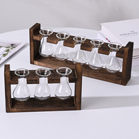 Plante en verre HOT, terrarium avec support en bois pour plantes hydroponiques, vase en verre rond de forme bulbe pour table, pots à fleurs
