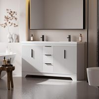 Meuble-lavabo moderne autoportant en MDF avec double vasque 48''/60'', 3 portes, robinet et drain à fermeture douce