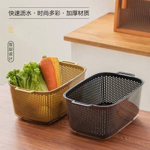 Panier de lavage de légumes double couche en PP, passoire d'évier de cuisine, égouttoir à fruits et légumes avec poignées - Product Image 1