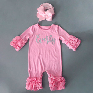 Nuovi <span class=keywords><strong>prodotti</strong></span> set di pagliaccetto <span class=keywords><strong>per</strong></span> neonate con stampa personalizzata con volant autunnale con fascia - Product Image 4