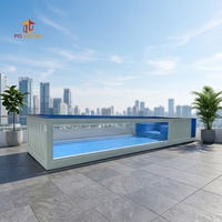 Piscine commerciale portable en acier carré hors sol avec pont en verre à niveau du sol transporté dans un conteneur maritime