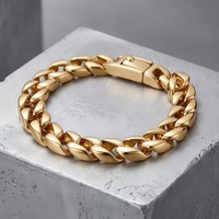 Bracelet Minimaliste Poli Kalen, Chaîne Cubaine Lisse Tendance, Fermoir à Ressort, Acier Inoxydable, Bracelet pour Homme