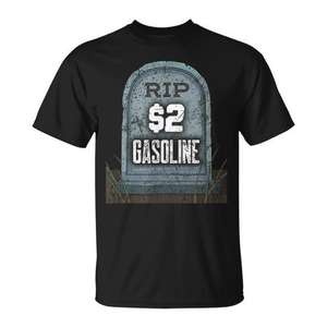 Camiseta Rip $2 Gasoline Grave con diseño gótico y chiste sobre el precio del combustible - Product Image 1