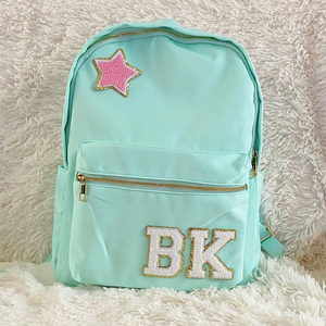 Mochila escolar de nailon <span class=keywords><strong>para</strong></span> mujer, bolsa de viaje con <span class=keywords><strong>parches</strong></span> de letras personalizadas, Color sólido, con monograma, venta al por mayor - Product Image 5