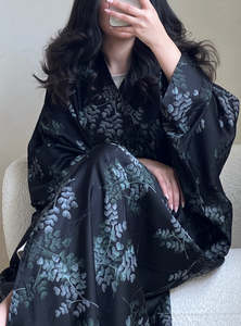 Leduo Customized Summer Black Color Plant Print Modest Floor Length <b>Dress</b> <b>Loose</b>-<b>fitting</b> style Abaya for Muslim - Product Image 3
