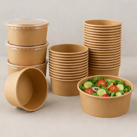 Bols à salade en papier jetables écologiques imprimés sur mesure avec couvercle, noirs, pour fêtes et plats à emporter (MOQ 1000)