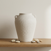 Vas Keramik Terakota Rustic Farmhouse Buatan Tangan Bertekstur Wabi Sabi untuk Dekorasi Bunga dan Rumput Pampas