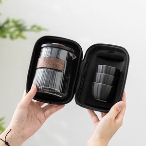 Three Stones Ceramic Travel Tea Set <b>One</b> Pot Three <b>Cups</b> Portable Holiday Gift for Outdoor Camping - Product Image 4