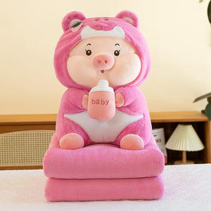 Manta de siesta para niños <span class=keywords><strong>2</strong></span> en 1, cojín de edredón para aire acondicionado de coche, sombrero de dibujos animados de oso colorido, felpa súper suave - Product Image 6