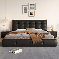 Lit en cuir de chambre à coucher italienne haut de gamme Chambre à coucher principale moderne Lit double rembourré avec rangement Lit en cuir