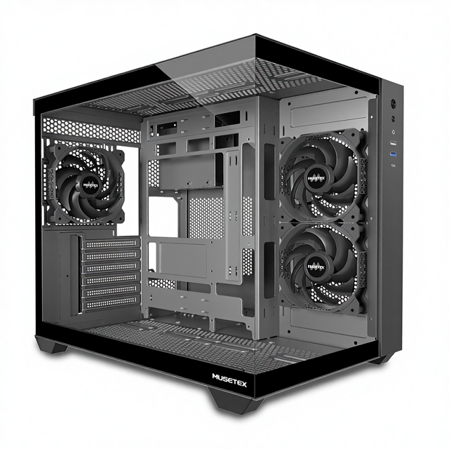 MUSETEX ATX Mid Tower Gaming PC Case 3 X 120mm Fans Pre-Installed 360MM RAD Support 270 Full View Acrylic Tempered Glass Black