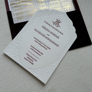 Juego de Tarjetas de Invitación de Boda de Lujo con Diseño Floral, Impresas en Letterpress y Troqueladas, Tarjeta de Felicitación Personalizada, Invitación en Forma de Arco, Papel Kraft Personalizado - Product Image 2