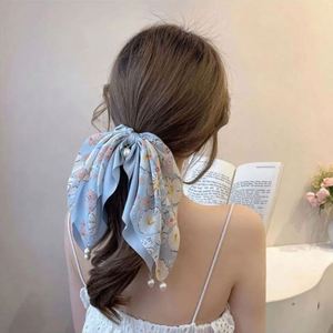Accessoire pour cheveux femme style japonais et coréen, en tissu avec imitation perle, couleurs variées, pour queue de cheval, idéal pour mariage, fête ou usage quotidien - Product Image 4