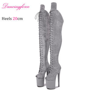 Chaussures de pole dance sexy en faux daim d'hiver de 20 cm, chaussures à talons hauts pour femmes, plateforme de boîte de nuit, bottes longues jusqu'au genou - Product Image 6