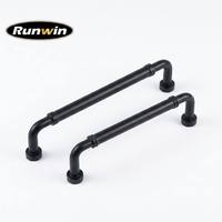 Poignées de meuble de cuisine en alliage de zinc noir mat style tuyau industriel 128-224 mm pour tiroirs et placards de chambre