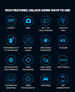 Thương Hiệu Mới 5K Dual-Màn Hình 30M Không Thấm Nước Xe Máy Thể Thao Máy Ảnh Với Microsd Lưu Trữ Chống Sốc Và 170 Góc Rộng - Product Image 6