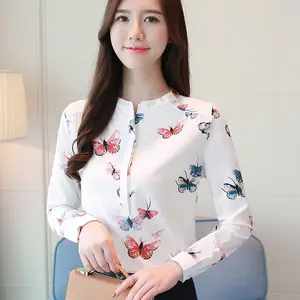 Camicia donna top moda manica lunga Casual elegante stampa Chiffon Casual manica lunga camicetta donna moda coreana
